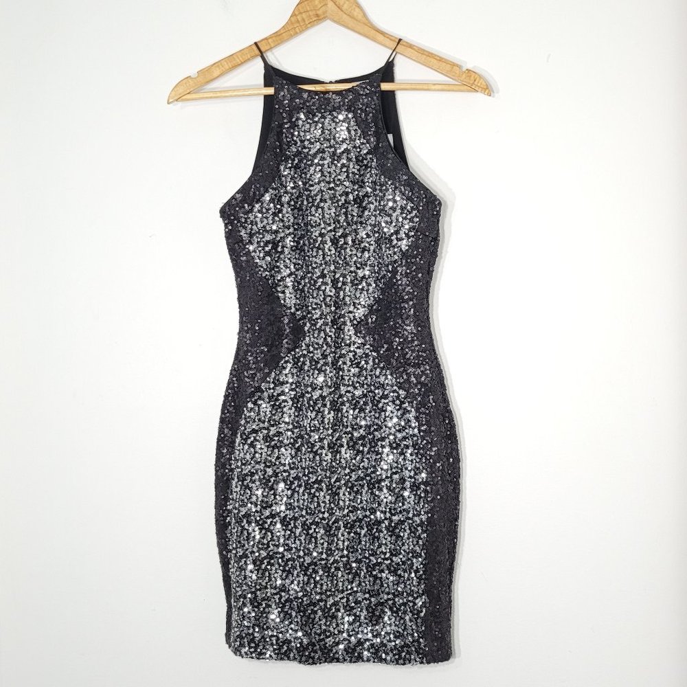 Dress The Population NEW Black Sequined High Neck Sleeveless Sheath Dress NWT